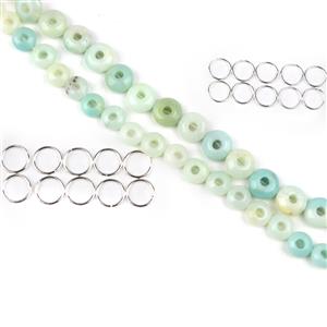 Chinese Amazonite Huaigu 8mm & 10mm, Silver Plated Base Metal Jump Rings, 8mm​ & 10mm (Pack of 10)