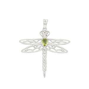 Summer At Chestnut Close By Mark Smith: 925 Sterling Silver Dragonfly (D- 41mm W-35mm) With 0.85cts Peridot & White Topaz Charm