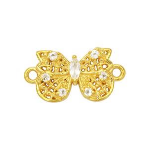 Gold Plated 925 Sterling Silver Butterfly Connector with White Topaz, Approx 9x15mm