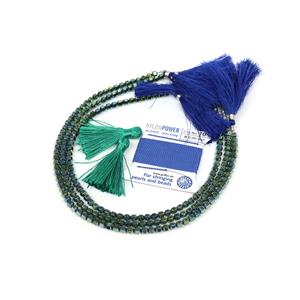 Green PARTY! 3x Green Blue Coated Hematite Smooth Bicones, Nylon Cord & Tassels