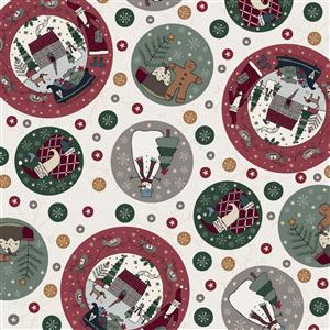 Lynette Anderson Hollyberry Christmas Happy Holiday Cream Fabric 0.5m 