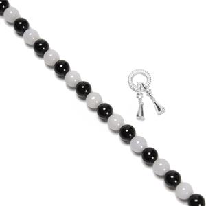 100cts Black & White Jadeite Rounds Approx 8mm, 20cm Strand with Silver Clasp Bracelet Kit