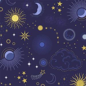 Lewis & Irene Celestial Collection Celestial Skies Navy With Gold Metallic Fabric 0.5m