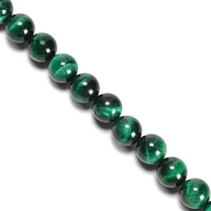 275 cts Dyed Green Tigers eye Plain Rounds Approx 10mm, 38cm Strand