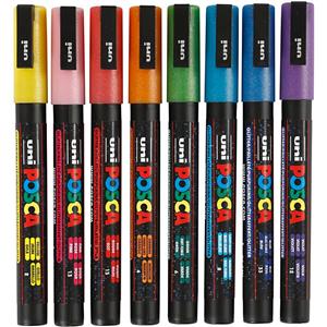 Posca Marker, glitter colours, no. PC-3ML, line 0,9-1,3 mm, 8 pc/ 1 pack
