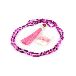 Pink; Pink Tassel, Nylon Cord &  Banded Agate Plain Round