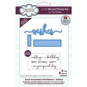 Creative Expressions Sue Wilson Bold Shadowed Sentiments Wishes Craft Die and Stamp Set