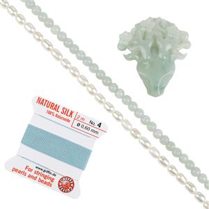 Eternal Health, Type A Jadeite Carved Deer Head, Burmese Jadeite & Pearl Project