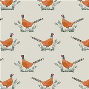Lewis & Irene Country Life Reloved Beige Tossed Pheasants Fabric 0.5m
