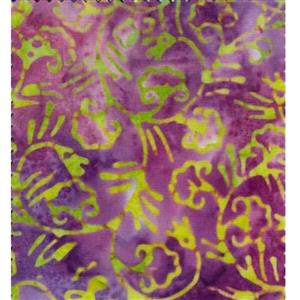 Bali Batik Flower Vines Lime on Purple Fabric 0.5m