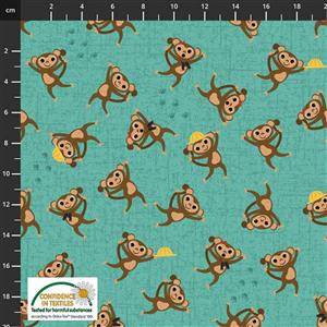Coco's Safari Monkeys Jade Blue Fabric 0.5m