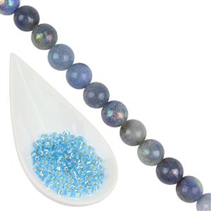 Balmy Blue - 6/0 Silver Lined Aqua Seed Beads & AB Coated Rondelle Blue Aventurine, 8-9mm