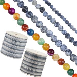 Royalty - Brazilian Royal Blue Cracked Frosted Agate Plain Rounds 4mm, 6m & 8mm, Striped, 8mm, 1mm & 1.5mm Nylon Cord