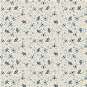 Lynette Anderson Something Borrowed Something Blue Collection Butterflies Cream Fabric 0.5m
