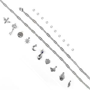 Base Metal Charms x 10 with Chain Bracelet and Necklace (10 Charms with 10 x Jump Rings, 1 x Bracelet, 1 x Necklace)