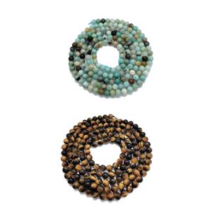 Multi-Colour Amazonite Plain Rounds Approx 6mm & Yellow Tiger Eye Plain Rounds 6mm – 2 x 1m Strands