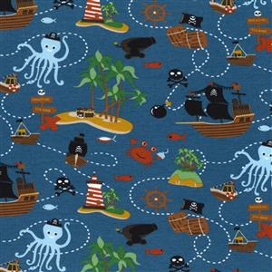 Playful Pirates Blue Jersey Fabric 0.5m