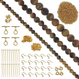 Gold Plated Base Metal, Tiger Eye Matte 4mm, 6mm & 8mm & Gold Seed Bead Project 