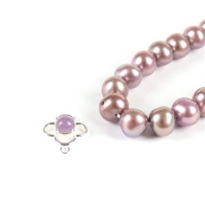 Orchids; Lavender Dyed Freshwater Cultured Potato Pearls with Sterling Silver Amethyst Hollow 4 Leaf Clover Connector