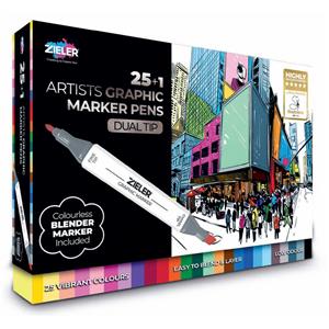 Zieler - 25+1 ArtistsmGraphic Marker Pens, Duel Tip includes Colourless Blender