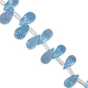 28cts Swiss Blue Topaz Side Drill Faceted Drops Approx 7.50x4.25 to 10.50x6mm, 10cm Strand with Spacer