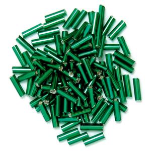 Green Long Bugle Beads 6mm 15g Pack