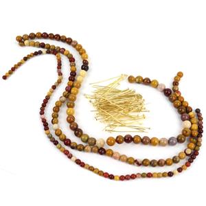 Desert Heat; 335cts Mookite Plain Round Approx 4mm, 6mm, 8mm, Gold Plated Flat Headpins