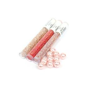 Berry Desire; Honey & Peach Lined Crystal Beads, Peach Shell Pearl Rounds & Seed Bead 11/0
