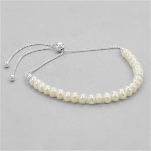 Fresh Water Cultured Pearl Smooth Rondelles Approx 4 to 3mm With 925 Sterling Silver Slider Bracelet (Length 25cm)