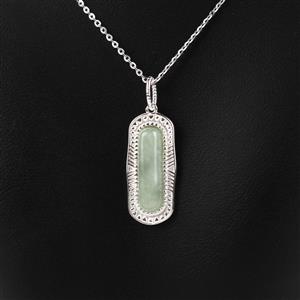 2cts 925 Sterling Silver Burmese Jadeite Rectangle Pendant Approx 15.5x4.5mm (22x9.5mm) With 18 Inch Chain