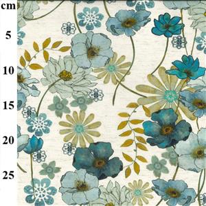 Viscose Cotton Blue Flax Prints Large Flowers Fabric 0.5m