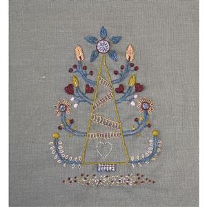 Little House of Victoria Tree of Love Wool Embroidery Kit; Wool Threads & Pure Brown Linen Panel