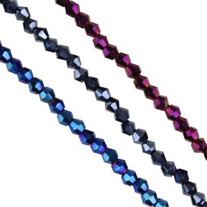 Purple, Gunmetal & Blue, Coated Glass Bicones Approx 4mm Bundle