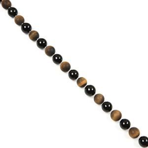 340cts Yellow Tiger's Eye Matt Plain Rounds, Black Agate Plain Rounds & White Crystal Faceted Rounds, Approx 12 & 2mm, 38cm 