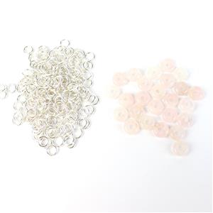 Jumpmania- 33cts Rose Quartz Rings with Silver Plated Copper Open Jump Rings