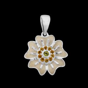 Autumn At Chestnut Close By Mark Smith: 925 Sterling Silver Anemone Pendant With 0.07cts Peridot & 0.14cts Citrine