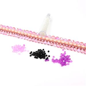 Pink Paradise;  2x 8mm Mermaid Quartz Rounds, 2x 8mm Shell Pearl Plain Rounds, 3 x 3mm Glass Bicones with 8/0 Seed Beads