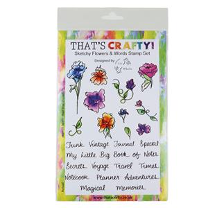 That's Crafty! A5 Clear Stamp Set - Sketchy Flowers & Words