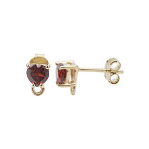 1.20cts Red Garnet Gold Plated 925 Sterling Silver Heart Earrings - 1 Pair