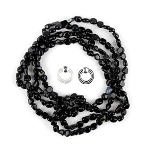 Monochrome; Clear and Black  CZ Donuts, Silver Plated Approx 20mm, 440cts Black Agate