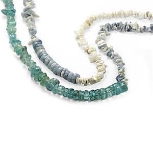 300cts Sky Apatite, White Opal & Blue Opal Heishi Beads With Nuggets, Approx 2x1 - 11x6mm, 85cm Set of 2 Strands