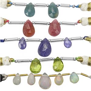 Steal of the Day! 20cts Multi Gemstones Graduated Faceted Pears Strand With Spacers  ( Pack of 5)