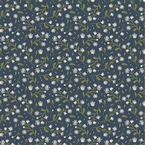 Poppie Cotton Sunshine Chamomile Collection Daisy Trellis Deep Teal Fabric 0.5m