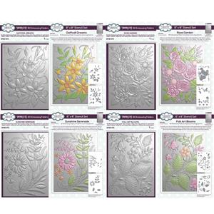 NEW I Want It All Bundle; 4 3D Embossing Folders and 4 companion Stencil Sets
