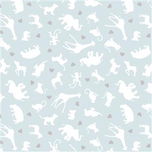 Lewis & Irene Special Delivery Collection Animals & Hearts Blue Fabric 0.5m