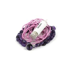 Meadow Pixie; 105cts Amethyst, Purple Faceted Glass Connector, Lilac Leather, Miyuki 11/0