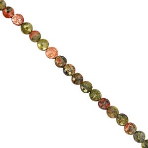 22cts Unakite Faceted Coin Approx 4mm, 30cm Strand