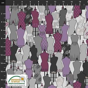 Sew Sew Sew It Mannequins Purple/Grey Fabric 0.5m