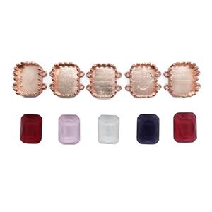 Rose Gold Plated Base Metal Bezel Rectangle Connector 4 Loops and Flat Back Glass Stones approx. 16x12mm (5pcs) 