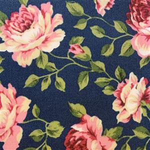 Country Floral Pink Peony on Navy Fabric 0.5m Exclusive